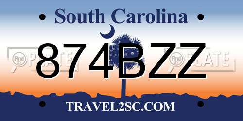 874BZZ South Carolina License Plate