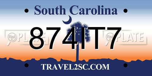 874IT7 South Carolina License Plate