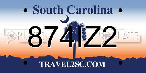 874IZ2 South Carolina License Plate