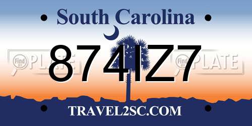 874IZ7 South Carolina License Plate