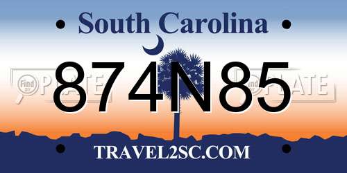 874N85 South Carolina License Plate