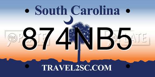 874NB5 South Carolina License Plate