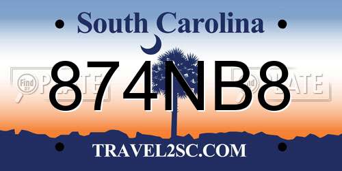 874NB8 South Carolina License Plate