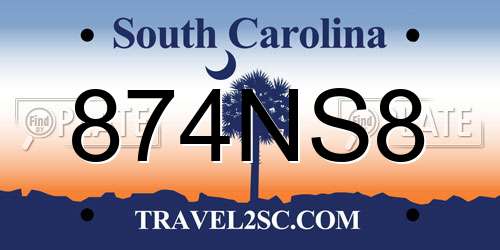 874NS8 South Carolina License Plate