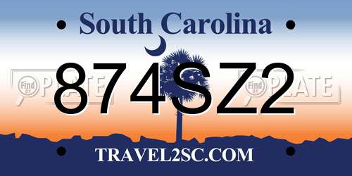 874SZ2 South Carolina License Plate