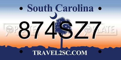 874SZ7 South Carolina License Plate
