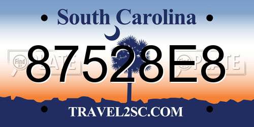 87528E8 South Carolina License Plate