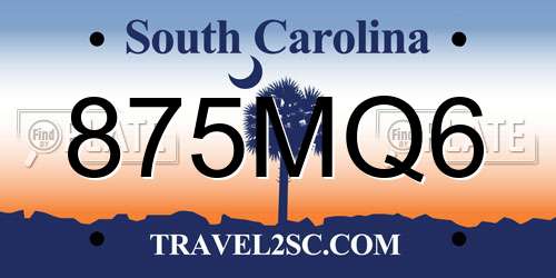 875MQ6 South Carolina License Plate