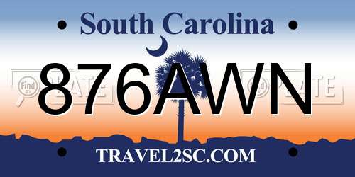 876AWN South Carolina License Plate