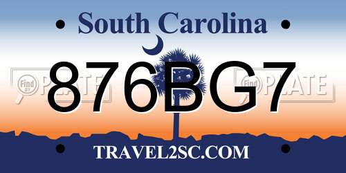 876BG7 South Carolina License Plate