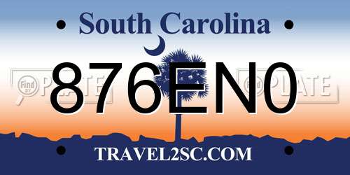 876EN0 South Carolina License Plate