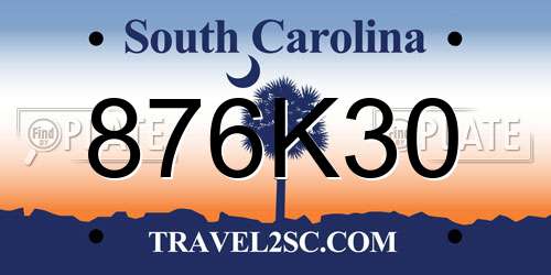 876K30 South Carolina License Plate
