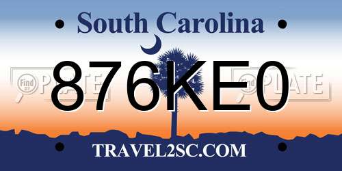 876KE0 South Carolina License Plate