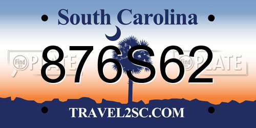 876S62 South Carolina License Plate