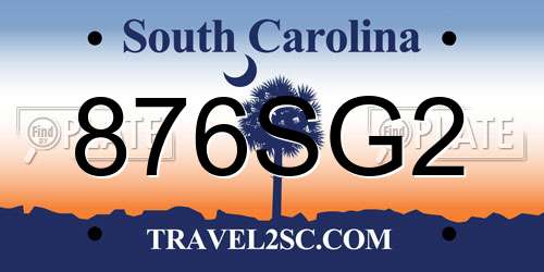 876SG2 South Carolina License Plate