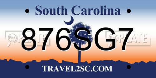 876SG7 South Carolina License Plate