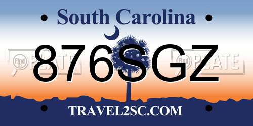 876SGZ South Carolina License Plate