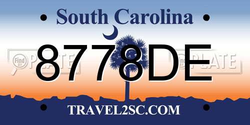 8778DE South Carolina License Plate