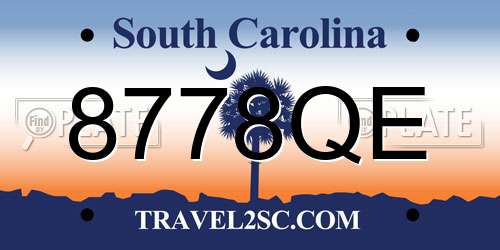 8778QE South Carolina License Plate