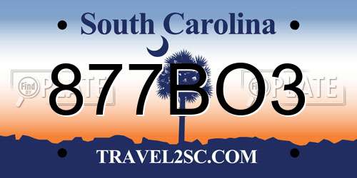877BO3 South Carolina License Plate