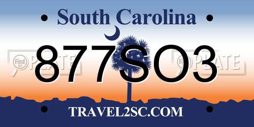 877SO3 South Carolina License Plate