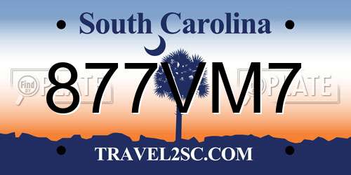 877VM7 South Carolina License Plate