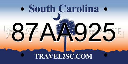 87AA925 South Carolina License Plate