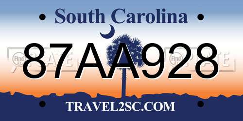 87AA928 South Carolina License Plate
