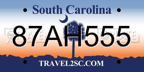 87AH555 South Carolina License Plate