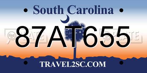 87AT655 South Carolina License Plate