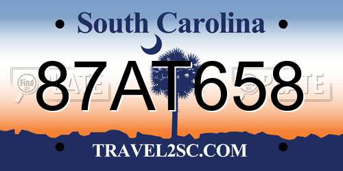 87AT658 South Carolina License Plate