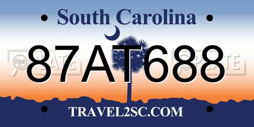 87AT688 South Carolina License Plate