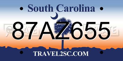 87AZ655 South Carolina License Plate
