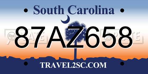 87AZ658 South Carolina License Plate