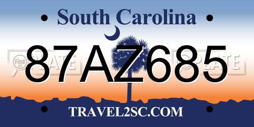 87AZ685 South Carolina License Plate