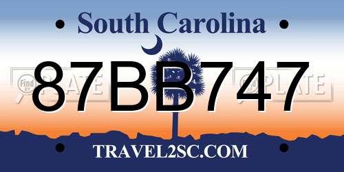 87BB747 South Carolina License Plate