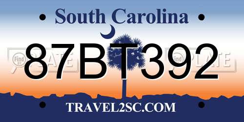 87BT392 South Carolina License Plate