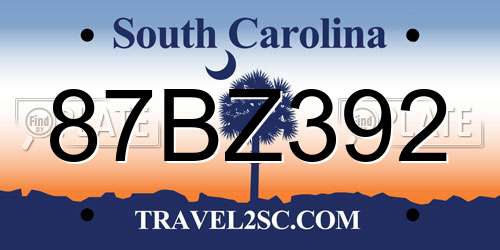 87BZ392 South Carolina License Plate