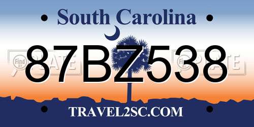 87BZ538 South Carolina License Plate