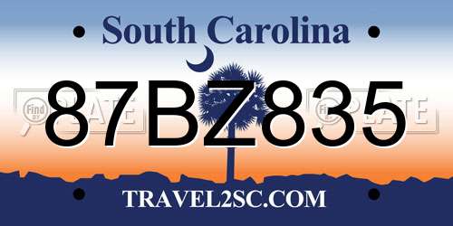 87BZ835 South Carolina License Plate