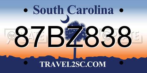 87BZ838 South Carolina License Plate