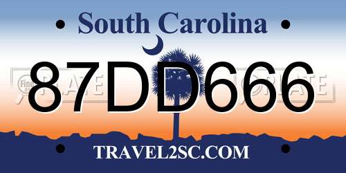 87DD666 South Carolina License Plate