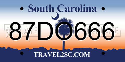 87DO666 South Carolina License Plate