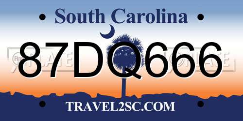 87DQ666 South Carolina License Plate