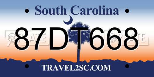 87DT668 South Carolina License Plate