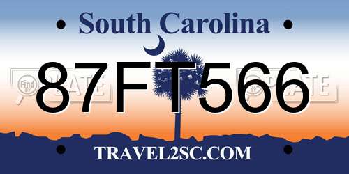87FT566 South Carolina License Plate