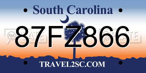 87FZ866 South Carolina License Plate