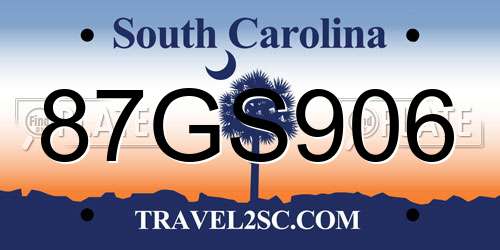 87GS906 South Carolina License Plate