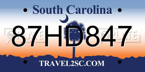 87HD847 South Carolina License Plate