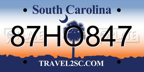 87HO847 South Carolina License Plate